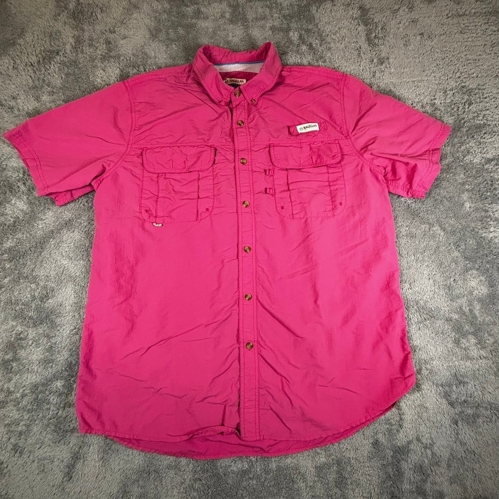 Magellan Outdoors Fish Gear Shirt Mens XL Pink Short Sleeve MagWick Angler Fit